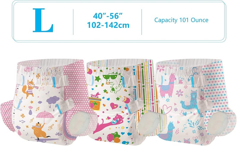 Aimisin Adult Printed Diapers,Large-Kitten and Dinosaur, 7 Pieces for Men and Women - Leak Protection Heavy Absorbency Protection Diapers - Image 2